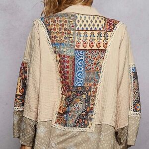 POL Cream Utility Jacket with Multicolor Patchwork Back